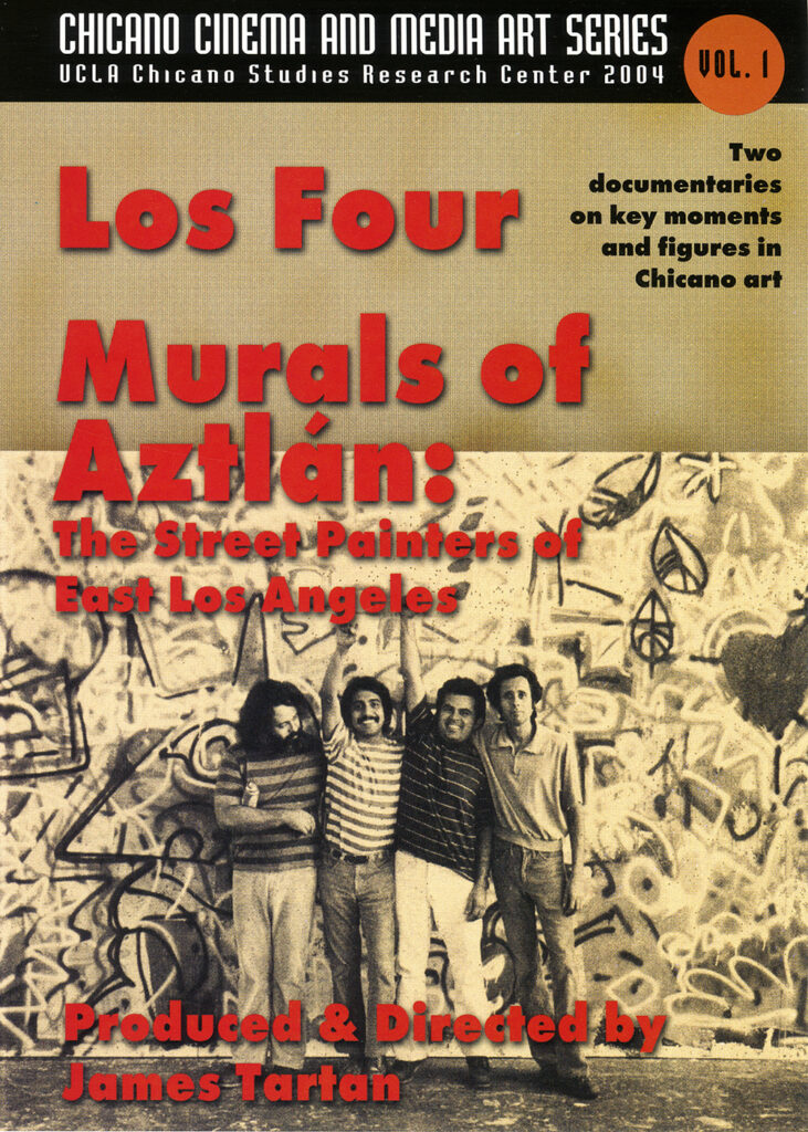 DVD cover with tan bacground and a black and white photo of four male artists standing together in front of a mural with graffiti-like imagery.