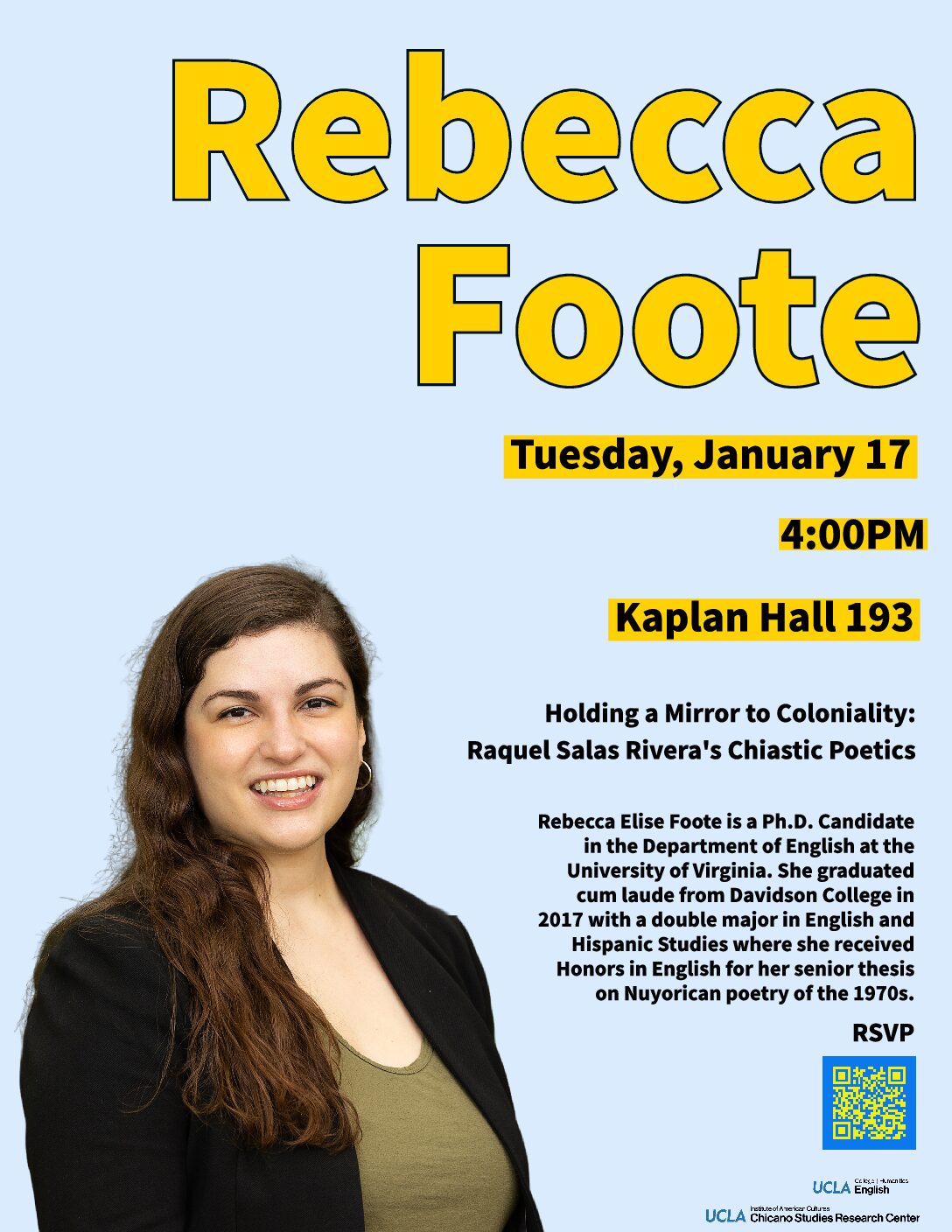 Talk: Rebecca Foote presents “Holding a Mirror to Coloniality: Raquel Salas Rivera’s Chiastic Poetics”
