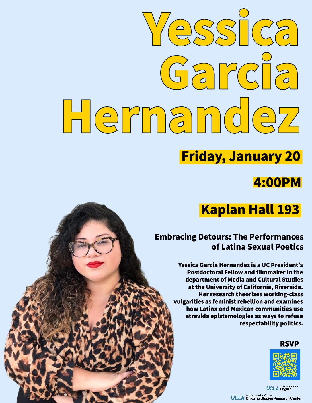 Talk: Yessica Garcia Hernandez presents “Embracing Detours: The Performances of Latina Sexual Poetics”
