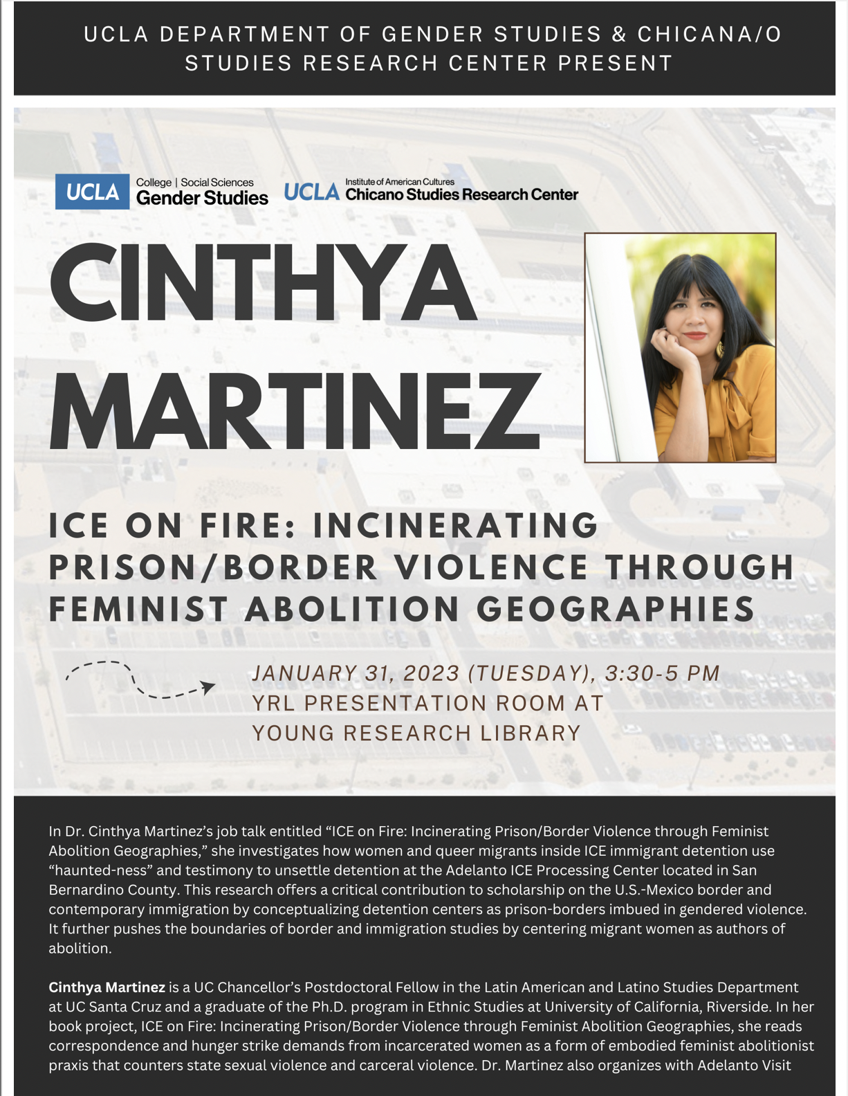 Talk: Cinthya Martinez presents “ICE on Fire: Incinerating Prison/Border Violence through Feminist Abolition Georgraphies