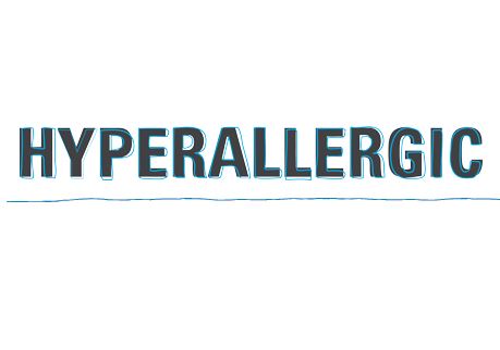 Hyperallergic logo in black capital letters with blue accents on a white background.