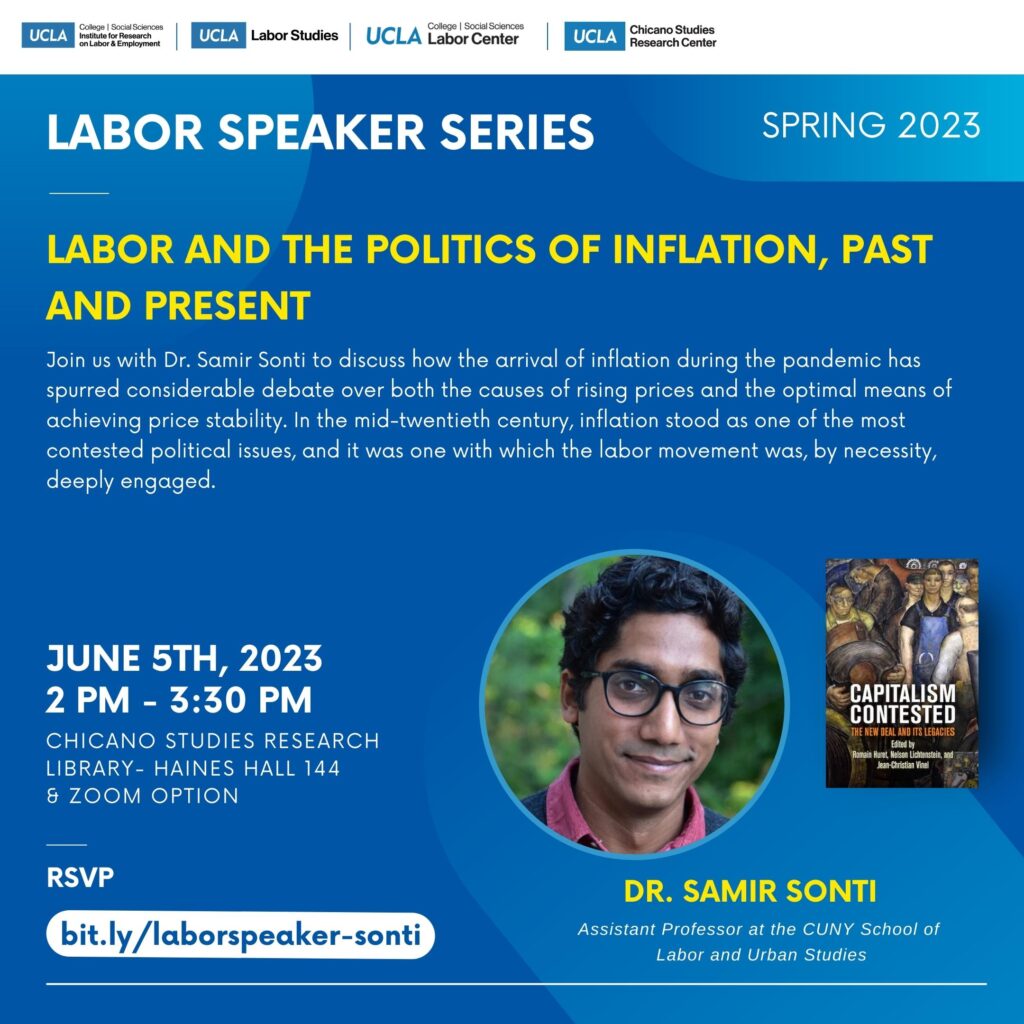 Talk: Samir Sonti presents “Labor and the Politics of Inflation, Past and Present”