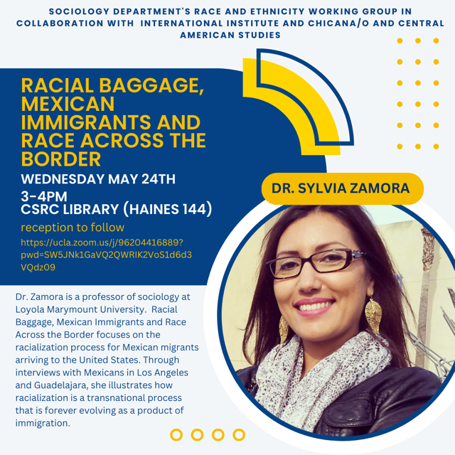Talk: Sylvia Zamora presents “Racial Baggage, Mexican Immigrants, and Race Across the Border”