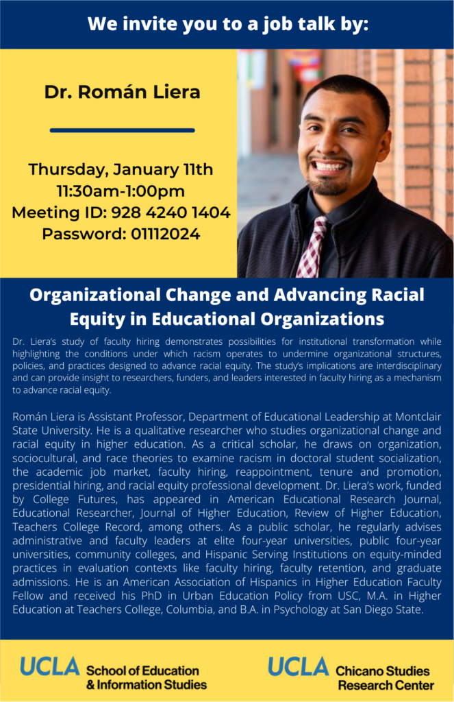 Talk: Román Liera presents “Organizational Change and Advancing Racial Equity in Educational Organizations”