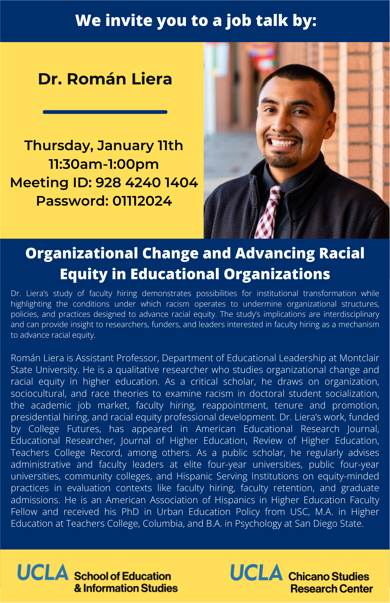 Talk: Román Liera presents “Organizational Change and Advancing Racial Equity in Educational Organizations”