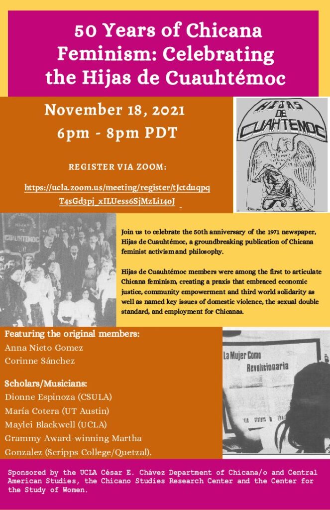 Panel and Performance: “50 Years of Chicana Feminism: Celebrating the Hijas de Cuauhtémoc”