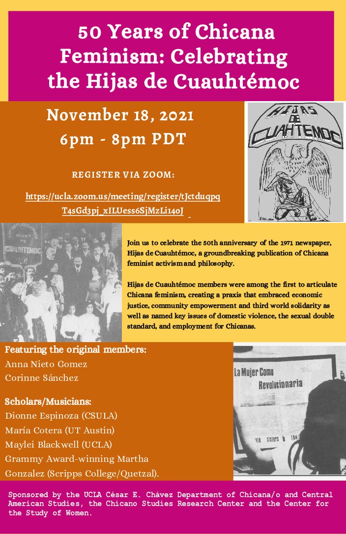 Panel and Performance: “50 Years of Chicana Feminism: Celebrating the Hijas de Cuauhtémoc”
