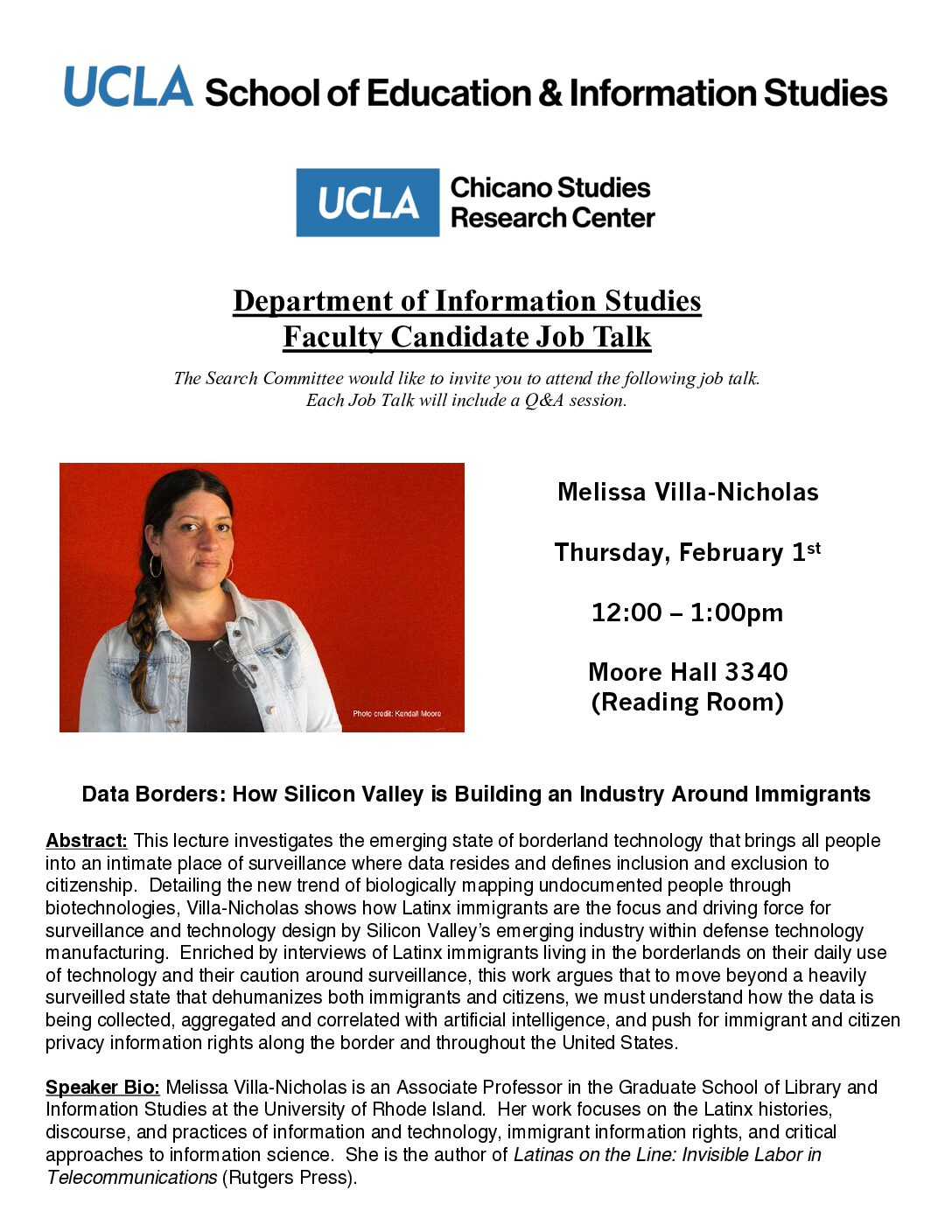 Talk: Melissa Villa-Nicholas presents “Data Borders: How Silicon Valley is Building an Industry around Immigrants”