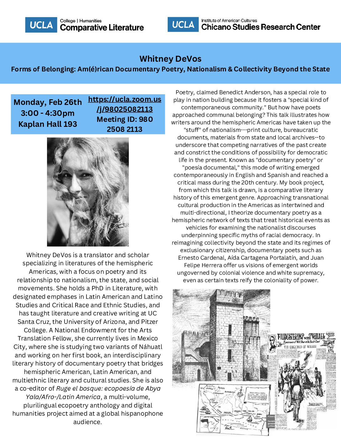 Talk: Whitney DeVos presents “Forms of Belonging: Am(é)rican Documentary Poetry, Nationalism & Collectivity Beyond the State”