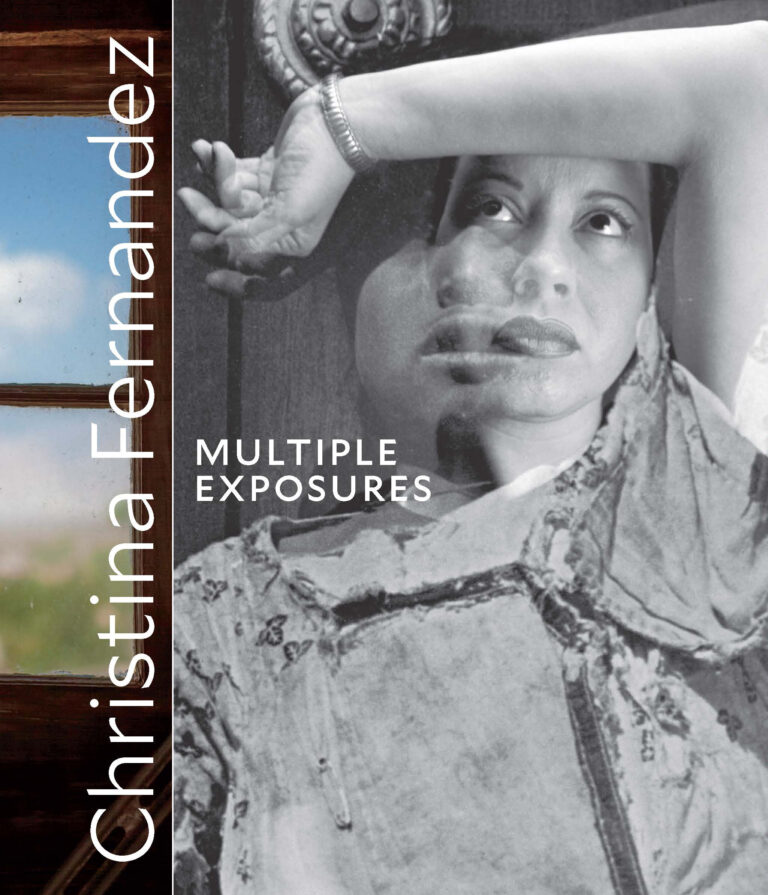 Black and white book cover showing the artist reclining with her arm above her head, and the title Multiple Exposures in white text.