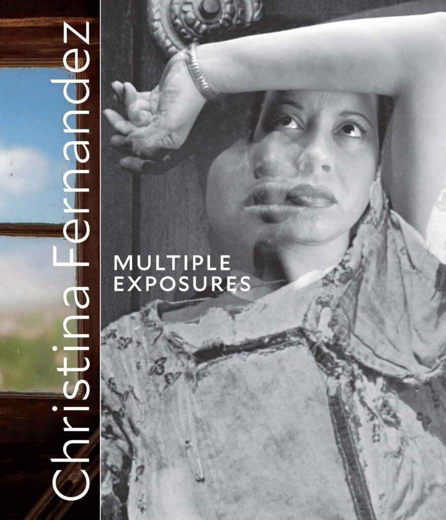 Black and white book cover showing the artist reclining with her arm above her head, and the title Multiple Exposures in white text.