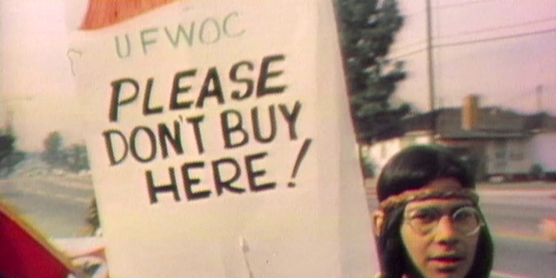 Screening and Q&A: "Yo Soy Chicano", UFW worker strike sign board