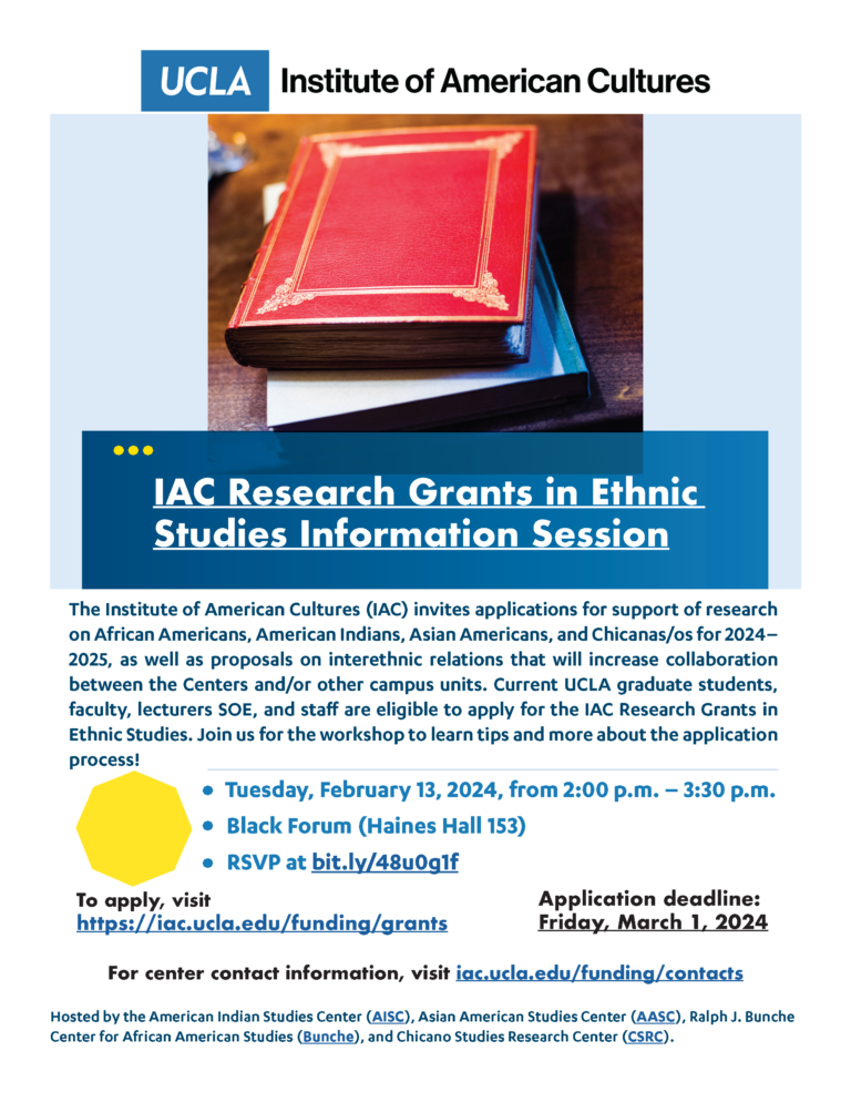 Info Session: IAC Research Grants in Ethnic Studies, flyer
