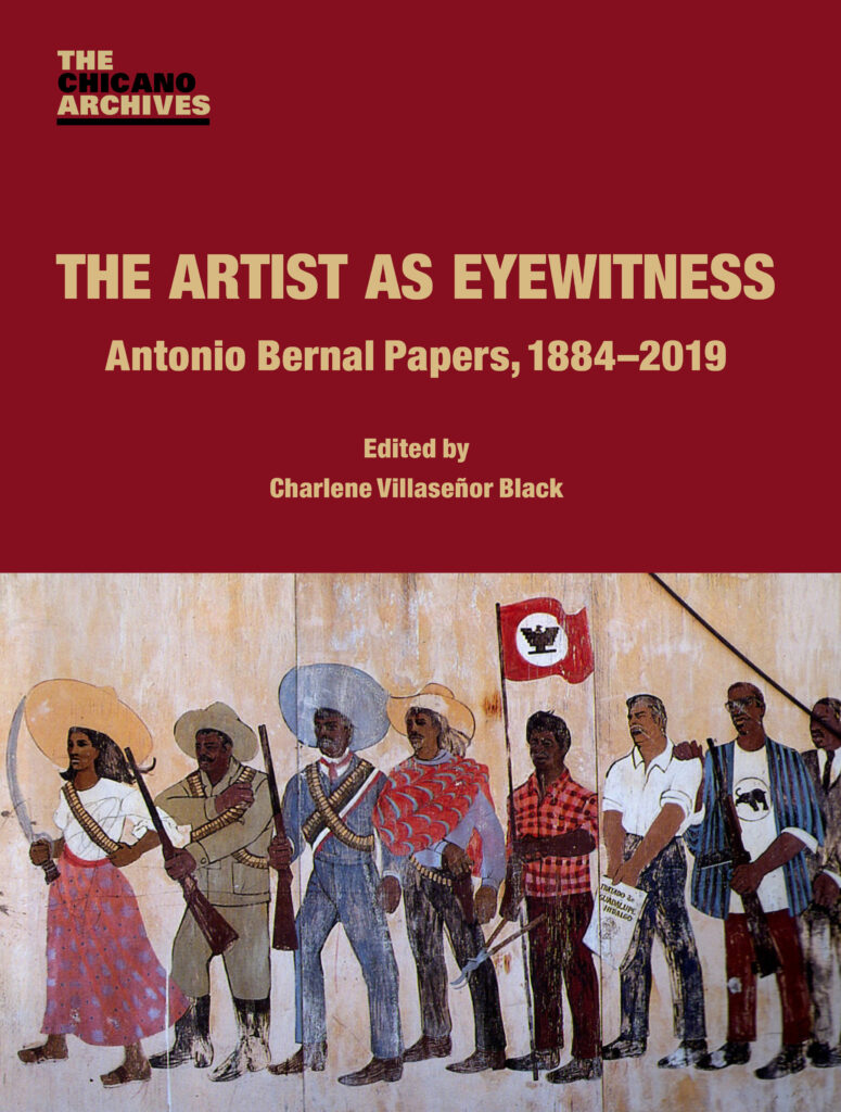 Red book cover showing the Del Rey mural and the title The Artist as Eyewitness: Antonio Bernal Papers in yellow text.