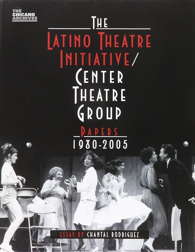 Black book cover with a black and white photo of actors performing onstage and red and white title text.