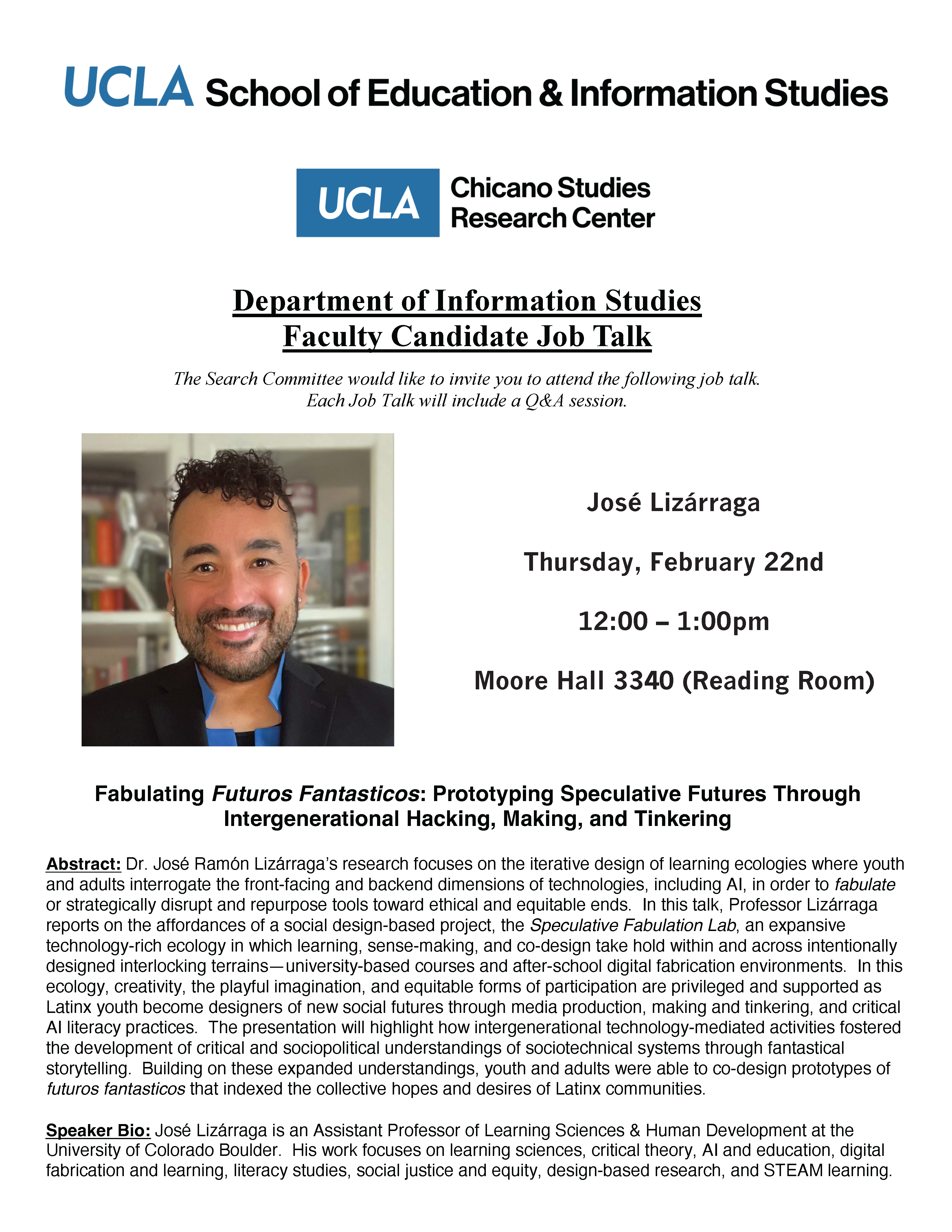 Talk: José Lizárraga presents “Fabulating Futuros Fantasticos: Prototyping Speculative Futures Through Intergenerational Hacking, Making, and Tinkering”
