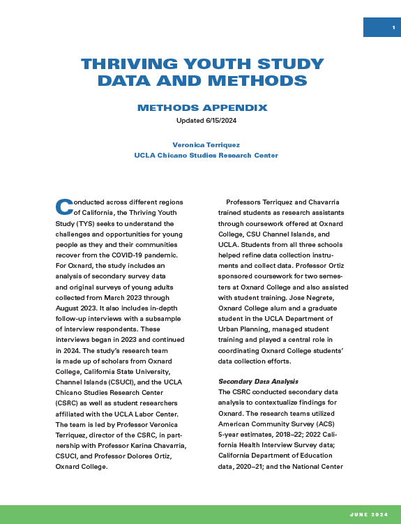 Methods appendix cover with blue headings, two columns of text, and a bright green bar along the bottom.