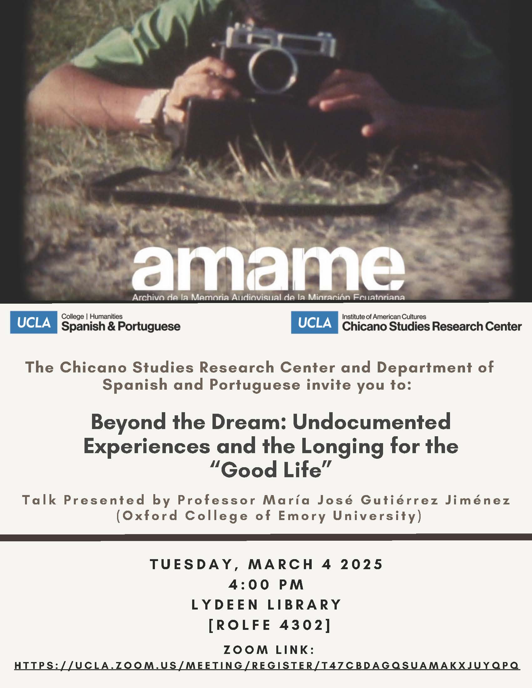 Talk: María José Gutiérrez Jímenez Presents “Beyond the Dream: Undocumented Experiences and the Longing for the ‘Good Life'”