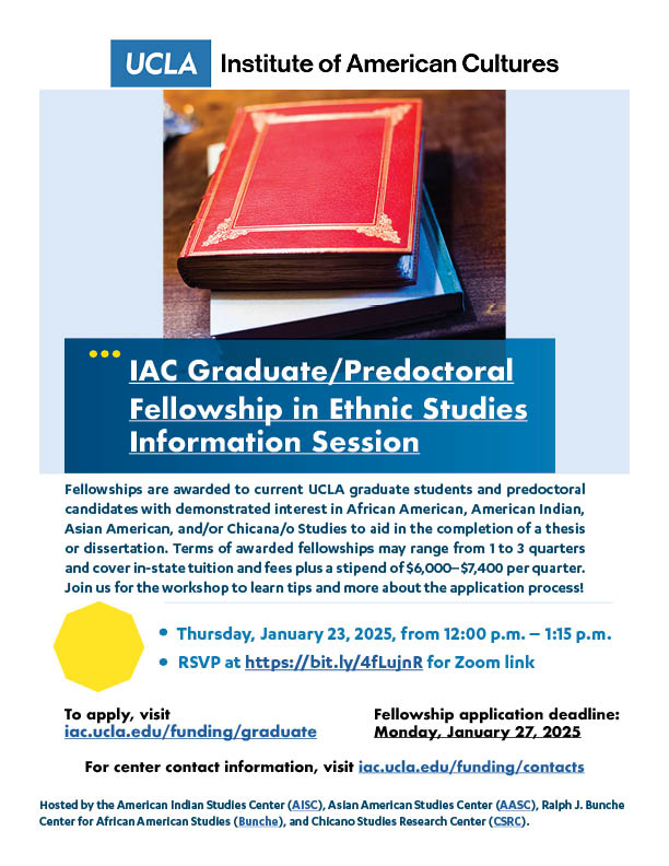 Blue and white IAC fellowship flyer with an image of a red book, information details, and a QR code.