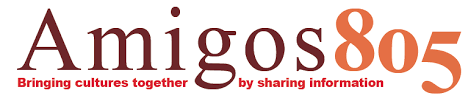 Amigos 805 logo in brown and orange text with the tagline "Bringing cultures together by sharing information."