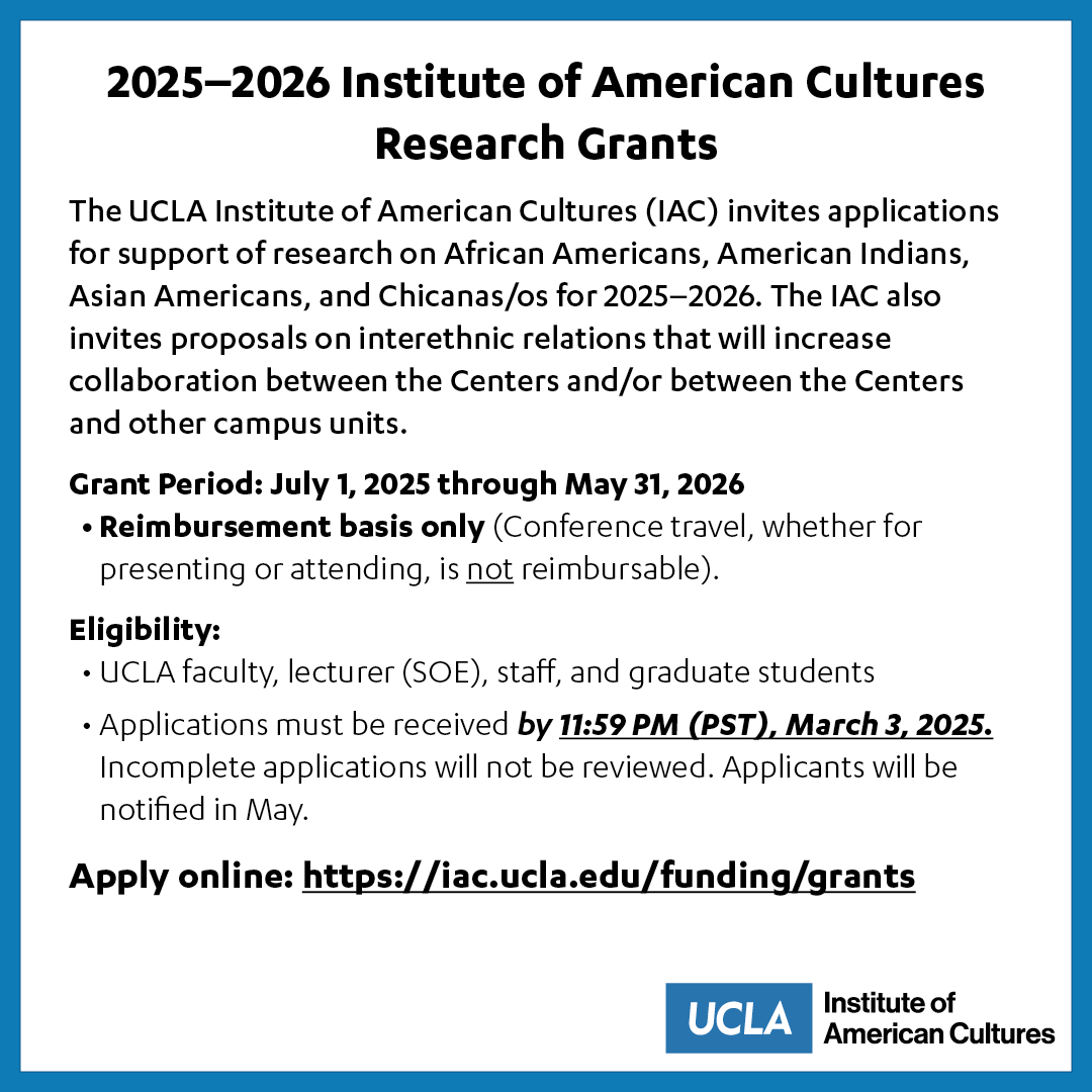 Call for Applications: IAC Research Grants in Ethnic Studies