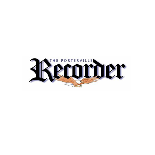 The Porterville Recorder logo in black stylized lettering with an eagle graphic underneath on a white background.
