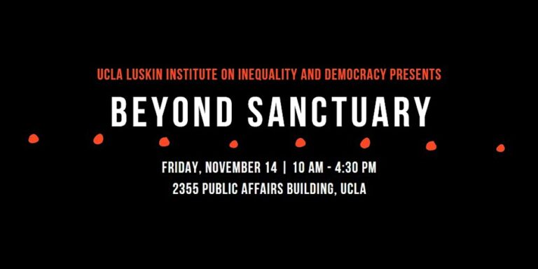 Black Beyond Sanctuary event flyer with large white text, orange accents, and the date, time, and location of the event.