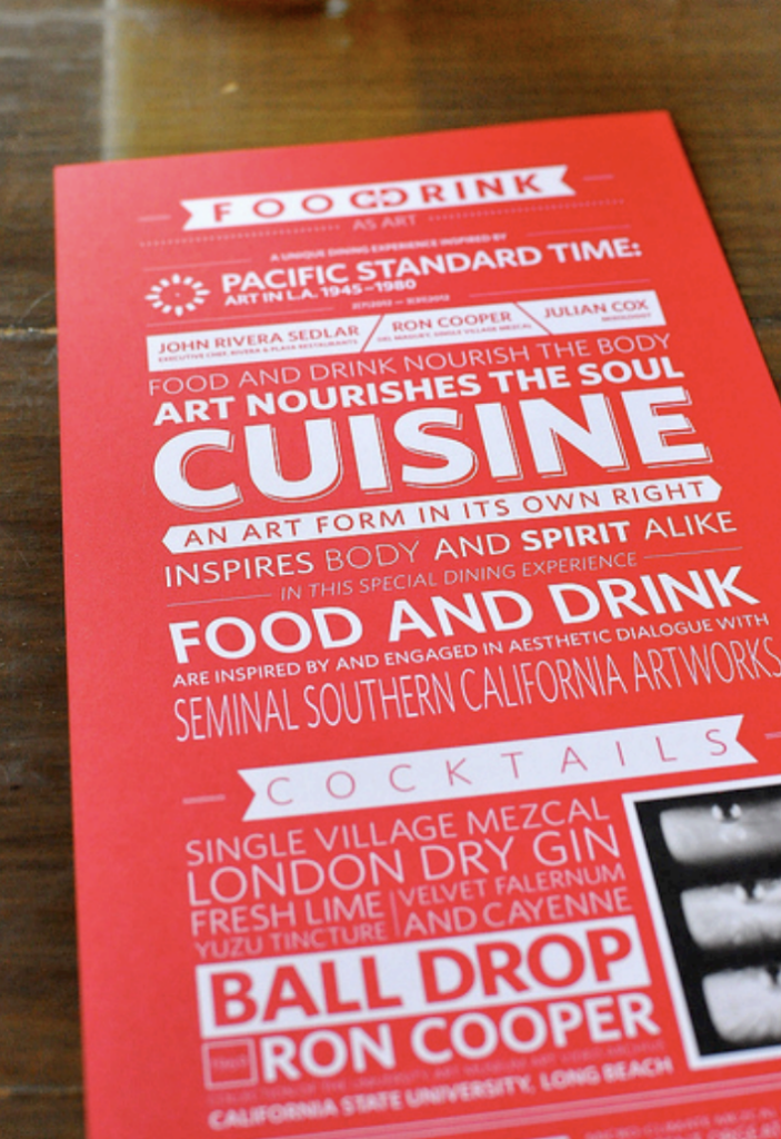 MEDIA: “Pacific Standard Time’s ‘Art as an Appetizer’ (aka Secret Menu at Playa and Rivera)”