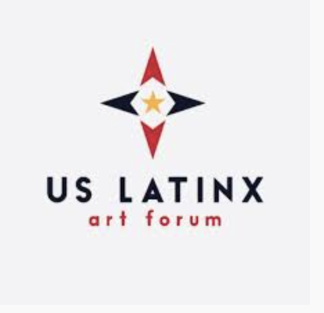 US Latinx Art Forum logo with red, blue, and gold geometric symbol above the organization name.