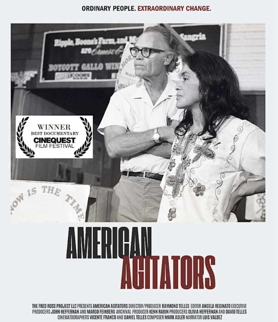 Black and white American Agitators poster showing a photo of a man and woman standing together looking to the side.