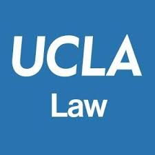UCLA Law logo in white text on a blue background.