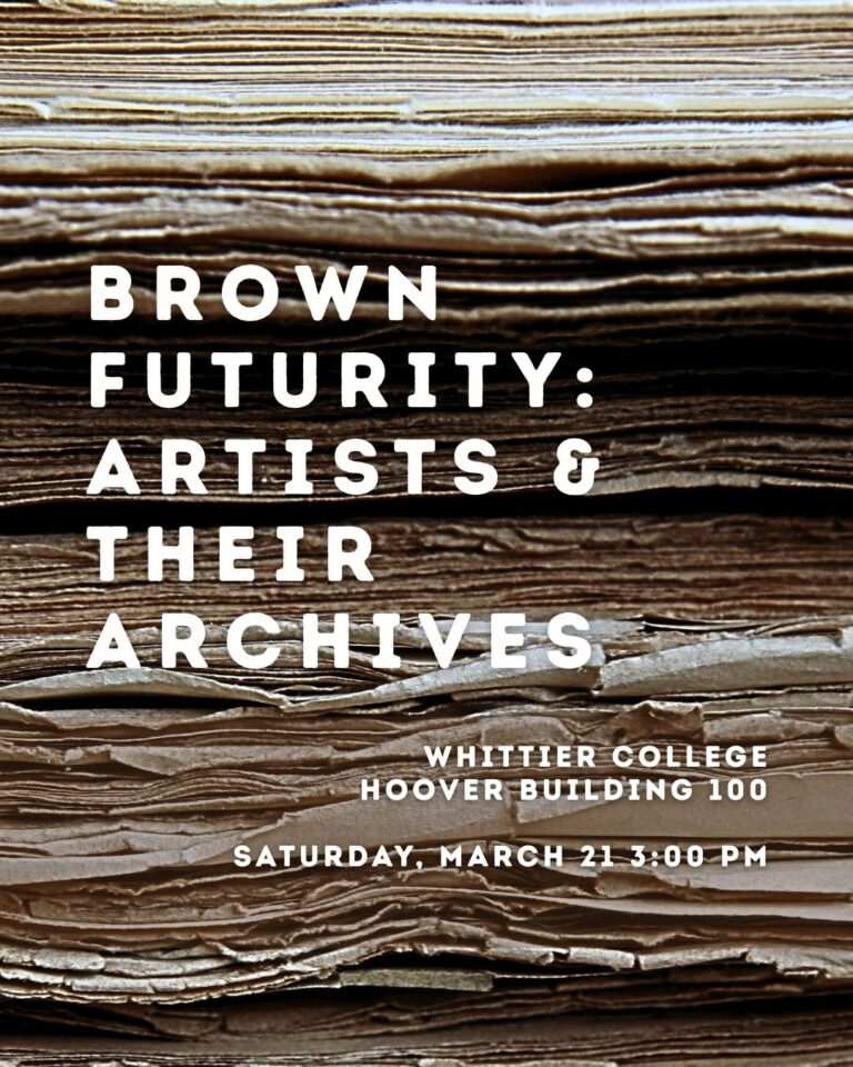 Brown Futurity event flyer with layered brown textures and white text announcing event title and details.