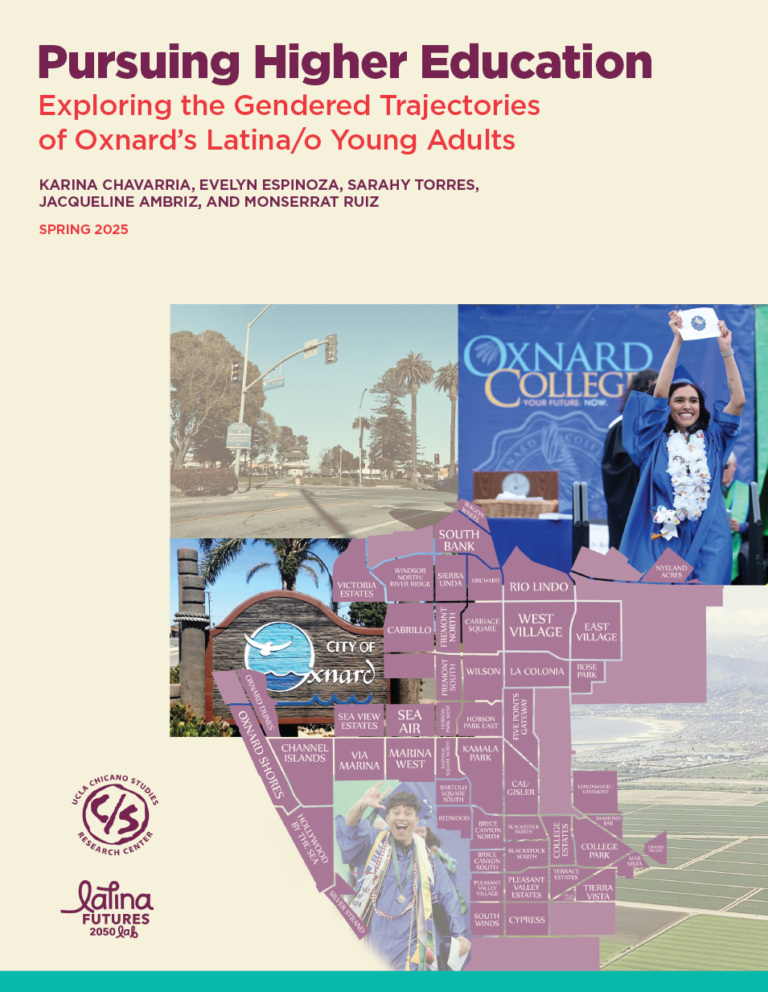 Research report cover showing a map of Oxnard with photos of college graduates, a city street, the Oxnard sign, and surrounding farmland.