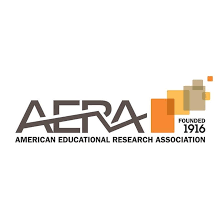 American Educational Research Association logo with grey lettering and orange geometric shapes on a white background.