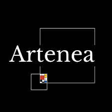 Artenea logo in white text with outlined squares on a black background.
