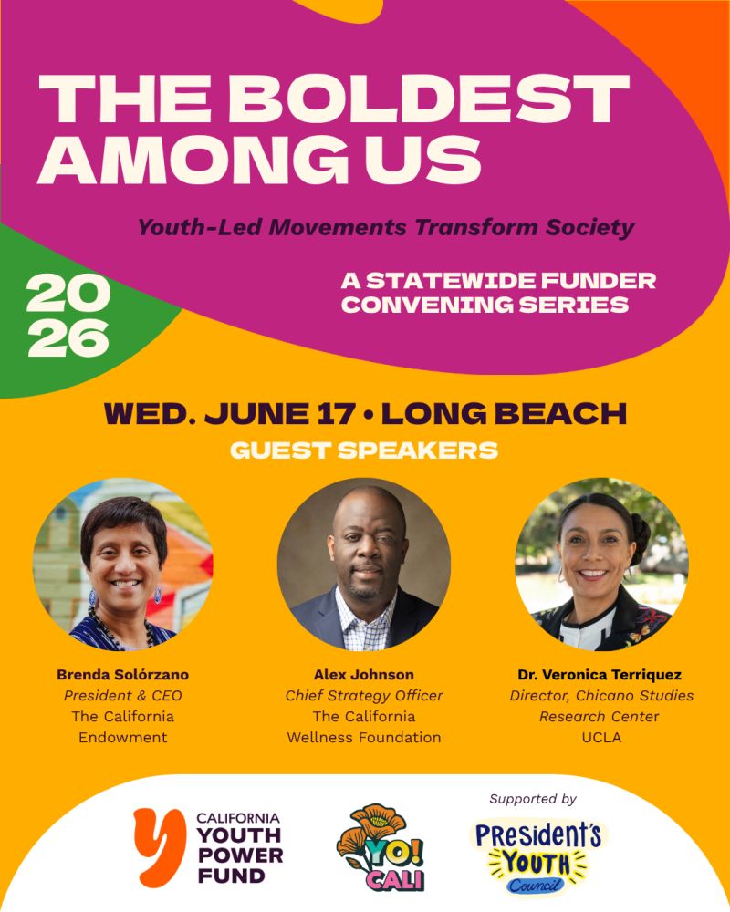 Orange and pink colorful event flyer with three speaker photographs, event details, and organization logos.